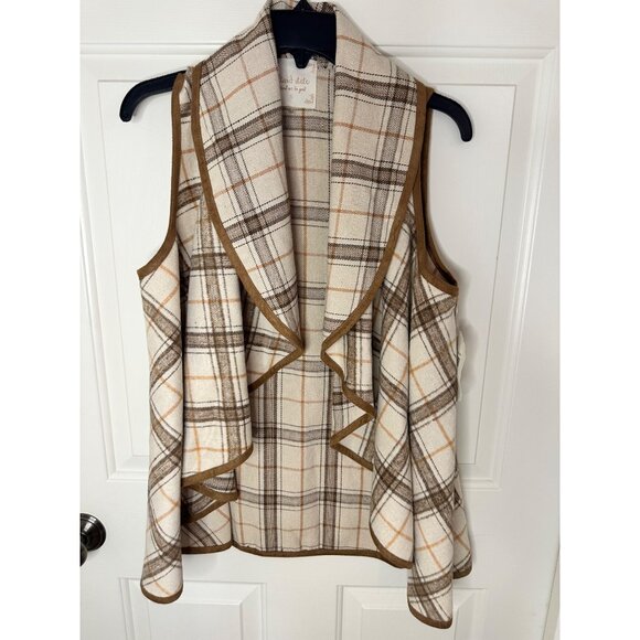 Clinton Boho Tan Plaid Knit Vest By Altard State Small Beige/Orange Wool Blend - Picture 4 of 9